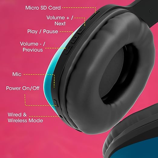 ZEBRONICS Zeb-Thunder PRO On-Ear Wireless Headphone with BTv5.0, Up to 21 Hours Playback, 40mm Drivers with Deep Bass, Wired Mode, USB-C Type Charging(Black+Blue) ZEBRONICS Zeb-Thunder PRO On-Ear Wireless Headphone with BTv5.0, Up to 21 Hours Playback, 40mm Drivers with Deep Bass, Wired Mode, USB-C Type Charging(Black+Blue)